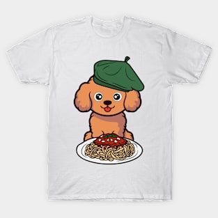 Cute Brown Dog is eating spaghetti T-Shirt